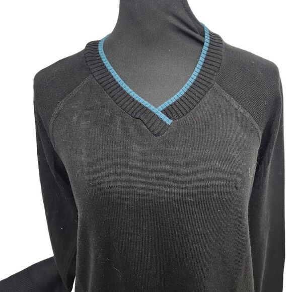 Dino Gaspari Black Ribbed Knit Dress with Collar Medium Faux Leather Pocket - Picture 13 of 15